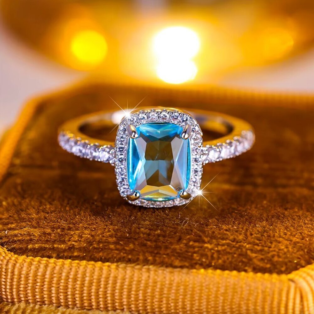NEW 14k White Gold Blue Topaz Diamond Ring Band
